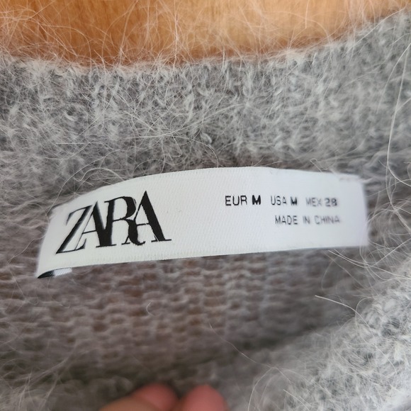 Zara Gray Alpaca Wool Blend Open Knit Colorblock Sweater MEDIUM Preppy Classic - Picture 6 of 8